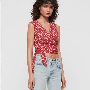All Saints Krystal Red Floral Wrap Top
